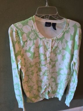 Floral Green and White Button Down Cardigan.